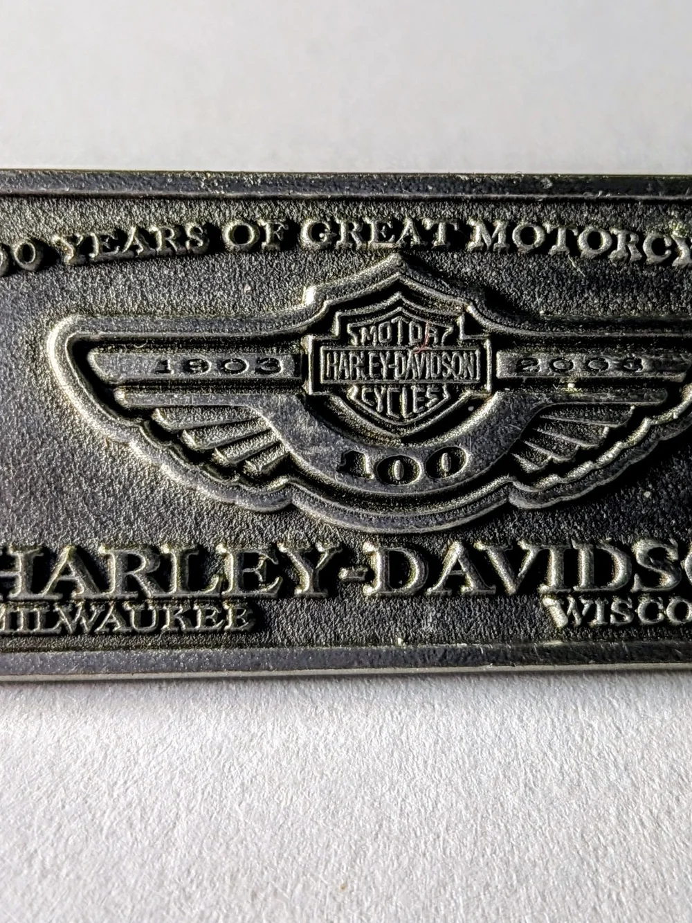 Official Harley-Davidson 100th-Anniversary Pewter Pin Badge  Milwaukee Wisconsin